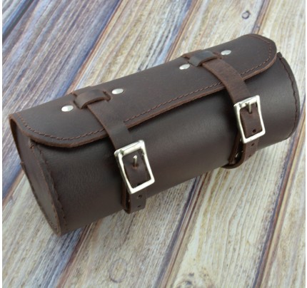 Bicycle Round Saddle Bag in Genuine Leather Tool Bag