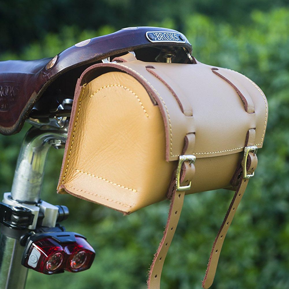 Bicycle Bag Saddle / Handlebar / Frame Bag in TAN LEATHER